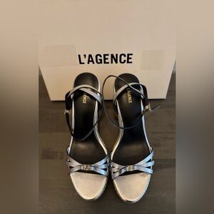 L'AGENCE Genevra platform sandals in silver leather